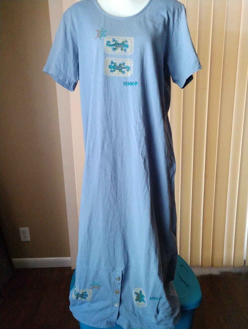 Lizards Turtles Maxi Beach Dress Short Sleeve Lavender Casual Summer Coastal XL